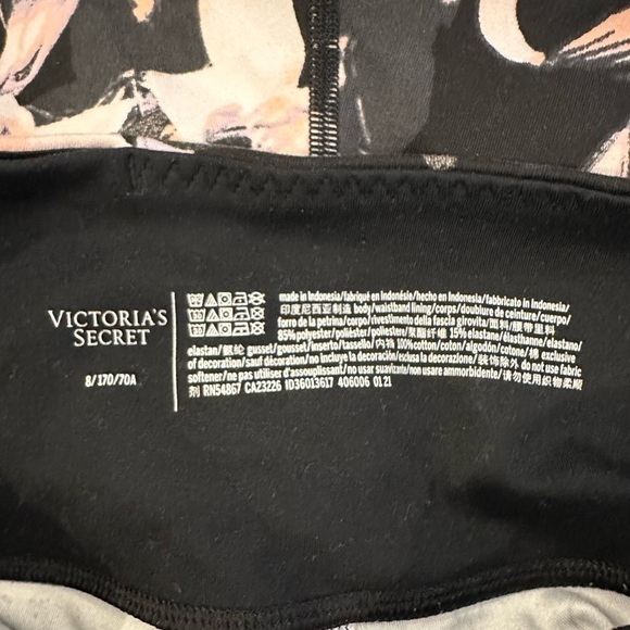 Victoria’s Secret Athleisure Set 2 PC Sport Bra 34D Leggings 8 Pink Black floral - Picture 4 of 5